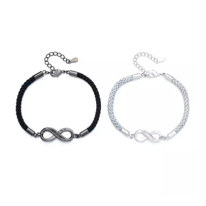 Set bratari cuplu, reglabile, accesoriu semnul infinutului, unisex, neagra si argintie