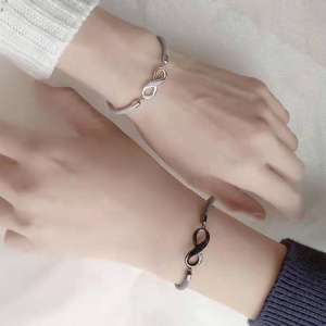 Set bratari cuplu, reglabile, accesoriu semnul infinutului, unisex, neagra si argintie - Img 4