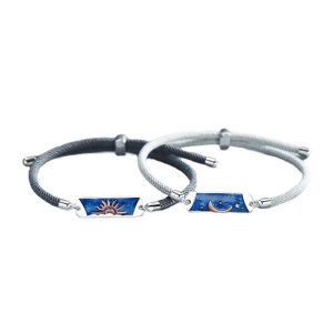 Set bratari cuplu, reglabile, accesoriu soare si luna, unisex, gri