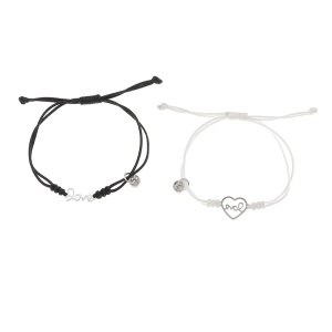 Set bratari cuplu tip sfoara, cu magnet, model potrivire perfecta, tematica forever together, reglabile, love, unisex, alb