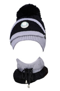 Set caciula cu fular si masca, foarte calduroasa, neagra, , Universala