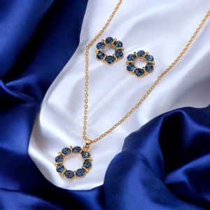 Set cercei si lantisor dama, model fashion delicat, tematica fancy style, albastru - Img 3