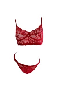 Set lenjerie sexy 2 piese, dantela, sutien si chilot tanga, rosu - Img 3