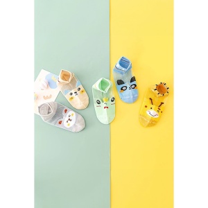 Sosete copii, set de 5 perechi, model super cool cu detaliu transparent, print cu figurine prietenoase, tematica cute world- 3 ani, multicolor - Img 4