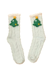 Sosete dama, calduroase, moi, accesorizate cu tematica de Craciun, M2, marime universala, verde menta cu brad