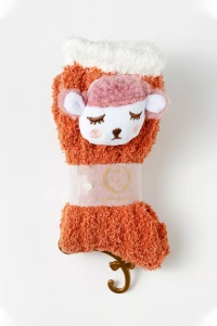 Sosete dama, calduroase, moi, accesorizate, model sleepy face, marime universala, portocalii - Img 2