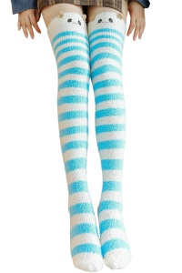 Sosete dama, model cu dungi, lung peste genunchi, calduros si accesorizat cu urechiuse, tematica warm sexy winter, marime 38 – 42, albastru deschis
