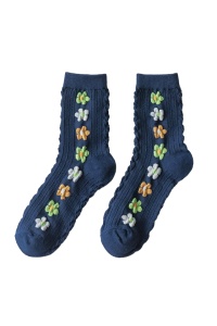 Sosete dama, model fashion si versatil cu flori, tematica I love spring, marime 38 – 42, albastru navy