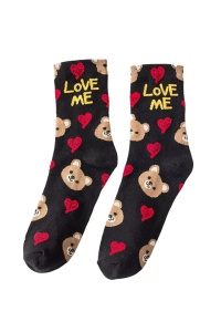 Sosete dama, moi si fine, cu mesaj “love me”, imprimeu animale, marime 36-42, negre