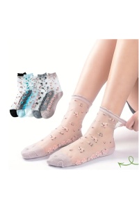 Sosete dama, set de 5 perechi, model delicat semitransparent, intaritura la varf si pe talpa, imprimeu cu flori, tematica cute spring, marimea 36 – 42, multicolore - Img 2