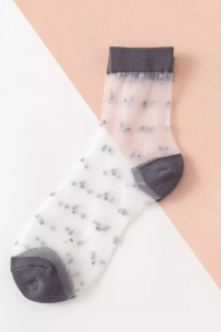 Sosete dama, transparente, delicate, calcai si varf intarit, cu imprimeu, marime 36-42, gri - Img 2