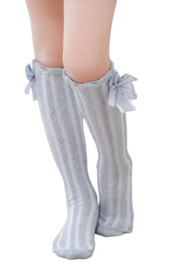 Sosete pentru fetite, model cu fundita cute, pana la genunchi, tematica casual style, gri