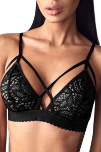 Sutien dama, bretele decorative, model floral, negru - Img 3