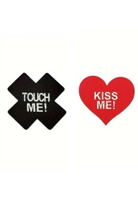 Accesorii autoadezive pentru sani, set 2 piese, model provocator, tematica kiss me and touch me, rosu cu negru