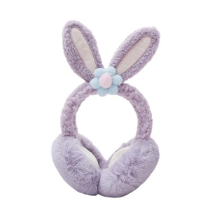 Acoperitori pentru urechi, protectie impotriva frigului, model casti dama cu urechiuse de iepuras si fundita, tematica flower bunny, marime universala, mov