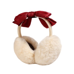 Acoperitori pentru urechi, protectie impotriva frigului, model casti dama cu funda eleganta supradimensionata, tematica fashion winter, marime universala, bej