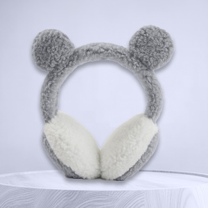 Acoperitori pentru urechi, protectie impotriva frigului, model casti dama pufoase cu urechiuse de ursulet, tematica funny winter, marime universala, gri - Img 2