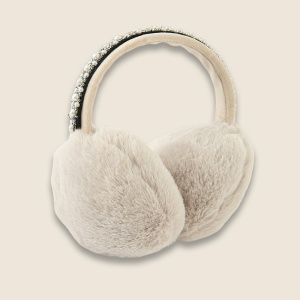 Acoperitori pentru urechi, protectie impotriva frigului, model casti dama rotunde, accesorizate cu margelute, tematica royal fashion, marime universala, maro deschis - Img 4