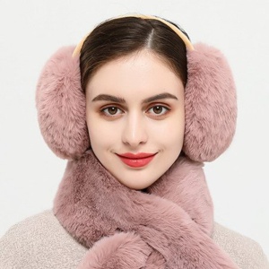 Acoperitori pentru urechi, protectie impotriva frigului, model casti care se poarta pe spatele capului, tematica fluffy and warm, unisex, marime universala, roz inchis - Img 2