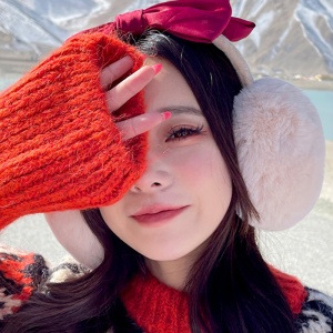 Acoperitori pentru urechi, protectie impotriva frigului, model casti dama cu funda eleganta supradimensionata, tematica fashion winter, marime universala, bej - Img 2