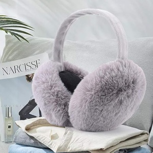 Acoperitori pentru urechi, protectie impotriva frigului, model casti dama clasice, calduroase si pufoase, pliabile, tematica fluffy winter, marime universala, gri - Img 2