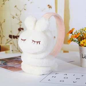 Acoperitori pentru urechi, protectie impotriva frigului, model casti pentru copii, tematica sleepy bunny, marime universala, albe - Img 2