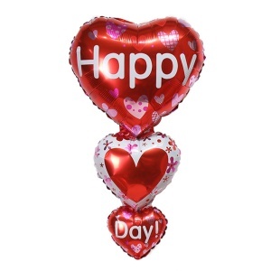 Balon 3 inimi, decor indragostiti, 97 cm, rosu