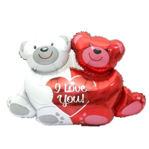 Balon ursuleti si inima, mesaj „I love you“, decor indragostiti, 100 cm, rosu
