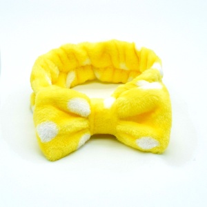 Bentita cosmetica machiaj, elastica, model cu buline albe, galben, marime standard - Img 2