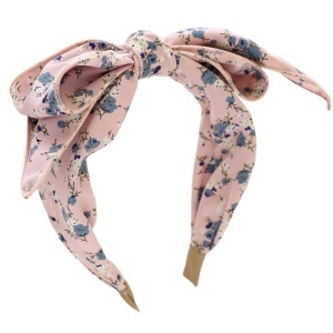Bentita de par, model cu funda voluminoasa, imprimeu floral, tematica I love flowers, marime universala, roz