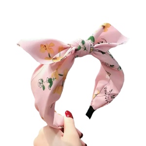 Bentita pentru par cu fundita tinereasca, roz cu imprimeu floral, marime standard - Img 3