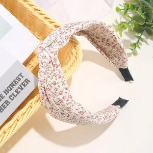 Bentita pentru par cu nod, model clasic elegant, cu imprimeu floral, marime universala, alba - Img 3