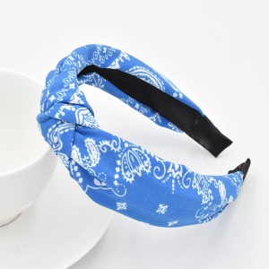 Bentita pentru par cu nod, model elegant cu insemne tribale, imprimeu grafic, marime universala, albastru - Img 2