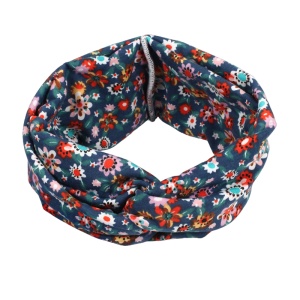 Bentita pentru par elastica, model casual, imprimeu cu flori, marime universala, albastru inchis