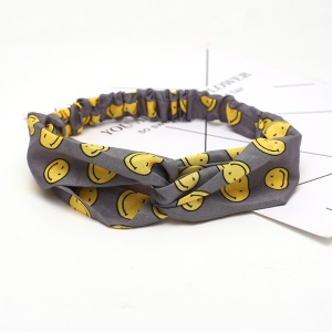 Bentita pentru par elastica, model jucaus, gri cu imprimeu smiley face, marime standard - Img 2