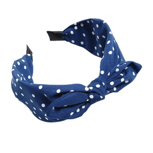 Bentita pentru par, model feminin, cu imprimeu buline chic si detaliu fundita, marime universala, albastru inchis