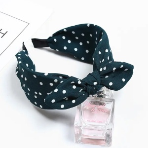 Bentita pentru par, model feminin, cu imprimeu buline chic si detaliu fundita, marime universala, verde - Img 3