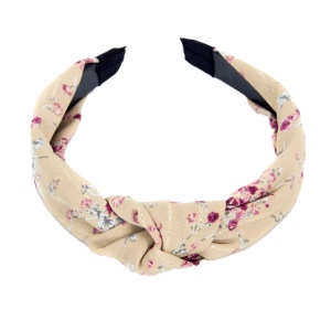 Bentita pentru par, model nod de cravata imprimeu floral, bej, marime standard