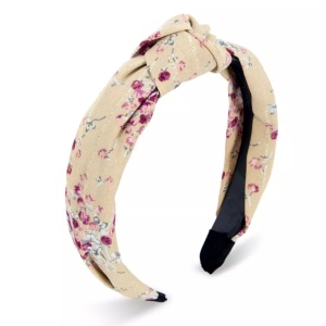 Bentita pentru par, model nod de cravata imprimeu floral, bej, marime standard - Img 2