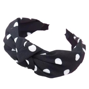Bentita pentru par, model nod de cravata, negru cu buline albe, marime standard