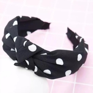 Bentita pentru par, model nod de cravata, negru cu buline albe, marime standard - Img 2
