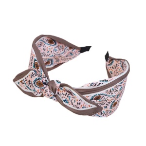 Bentita pentru par, model versatil si elegant cu funda, imprimeu floral, tematica fashion style, marime universala, roz