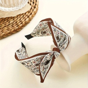 Bentita pentru par, model versatil si elegant cu funda, imprimeu floral, tematica fashion style, marime universala, alba - Img 2