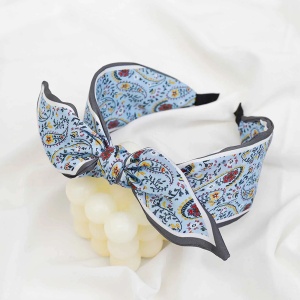 Bentita pentru par, model versatil si elegant cu funda, imprimeu floral, tematica fashion style, marime universala, albastra - Img 3