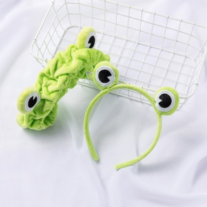 Bentita pentru par, set 2 piese, bentita clasica si bentita elastica, model broscuta amuzanta, verde kiwi, marime standard - Img 2