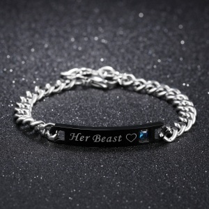 Bratara barbateasca her beast, neagra, reglabila, cu stras, - Img 2