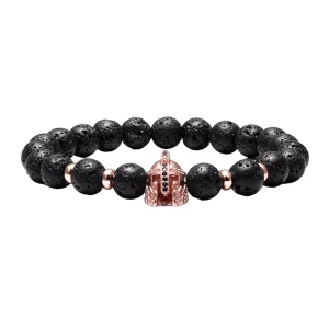 Bratara barbati, elastica, pandantiv casca razboinic spartan, rose gold,