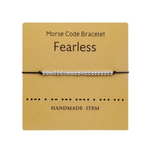 Bratara cod morse “neinfricat” “fearless”, argintiu, creata manual, neagra, , unisex