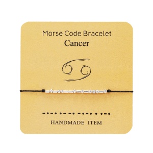 Bratara cod morse zodiac rac, argintiu, creata manual, neagra, , unisex
