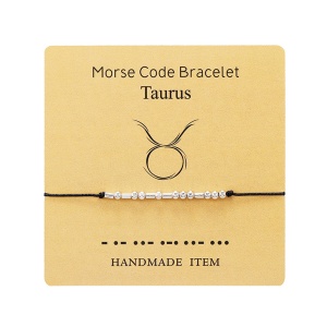 Bratara cod morse zodiac taur, argintiu, creata manual, neagra, , unisex